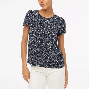 J. Crew Printed Short-Sleeve Crepe Top in Black Dusty Ivory Regal